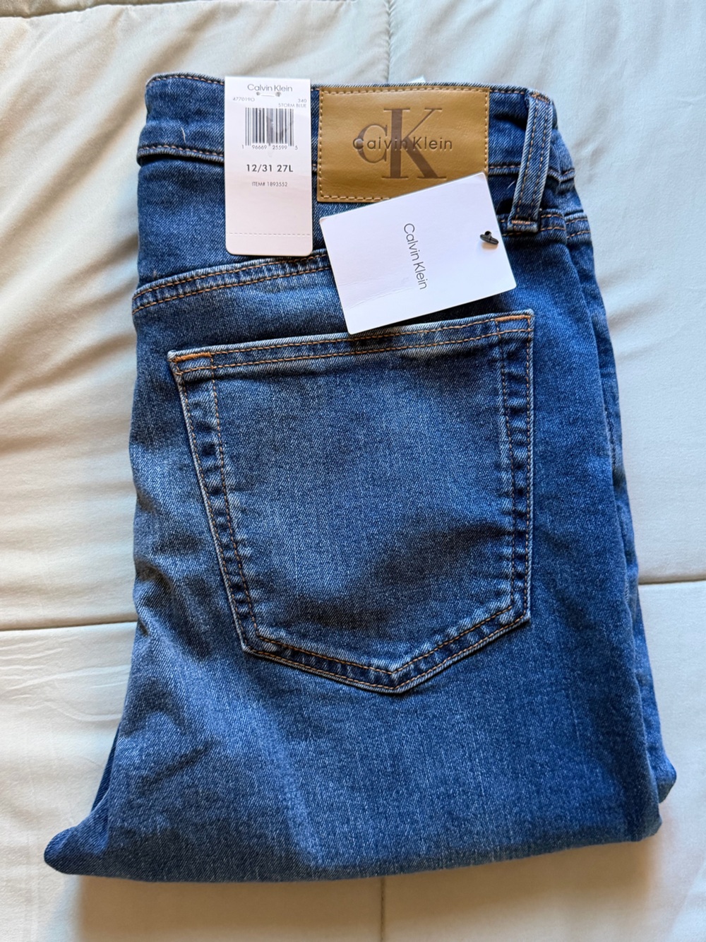 Calvin Klein Dark Blue Denim Jeans with Back Pocket Detail